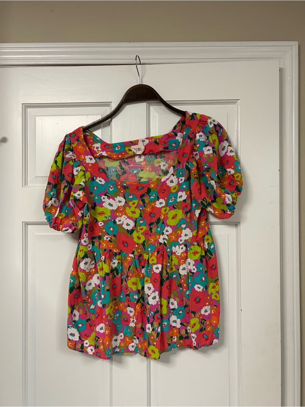 BiBi Pink Multi Floral Puff-Sleeve Blouse